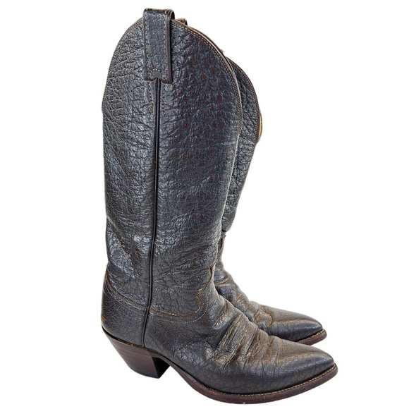 Vintage Justin Men’s Style 1310 Roper Dark Brown Bullhide Cowboy Boots